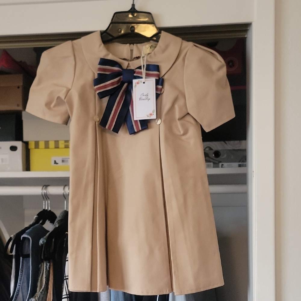Tan Dress with Bow Accent